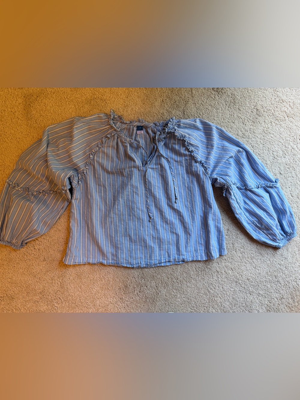 Old Navy Light Blue & White Striped Tie-Front Blouse